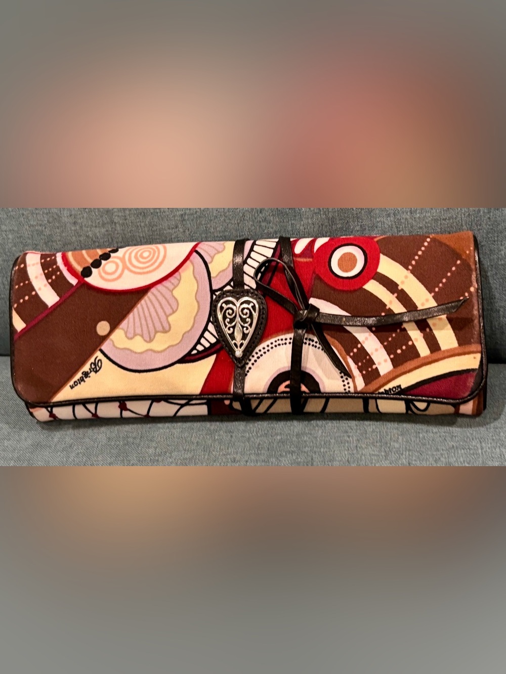 Vintage Brighton “kimono”Abstract Canvas/Leather/Suede Clutch/Organizer